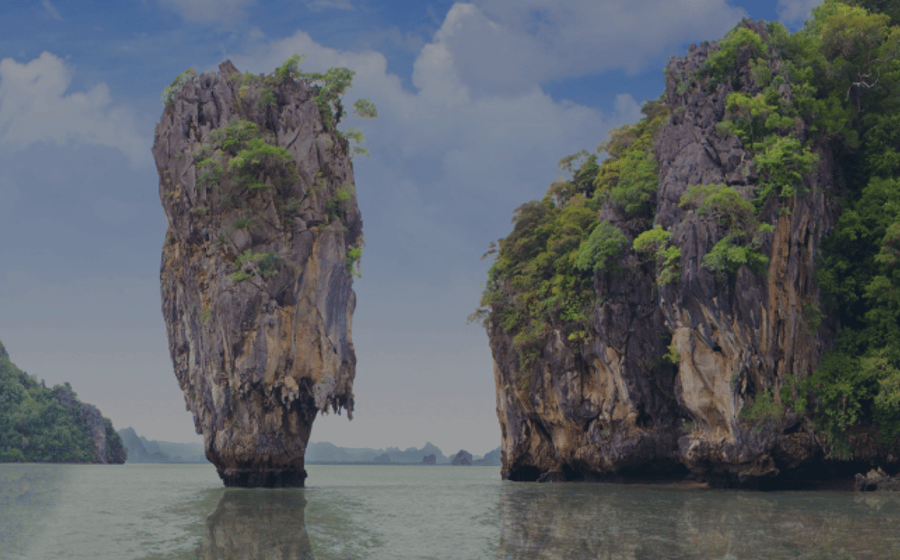 Thai islands and limestone cliffs seen from the sea